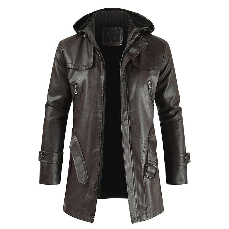 Chamarra Larga de Cuero con Capucha para Hombre Stefano Romano®