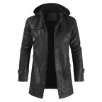 Chamarra Larga de Cuero con Capucha para Hombre Stefano Romano®
