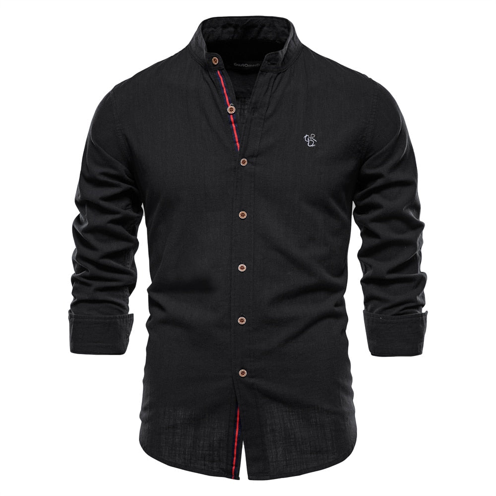 Camisa de Lino Cuello Polo Manga Larga para Hombre Marco Stefano Romano®