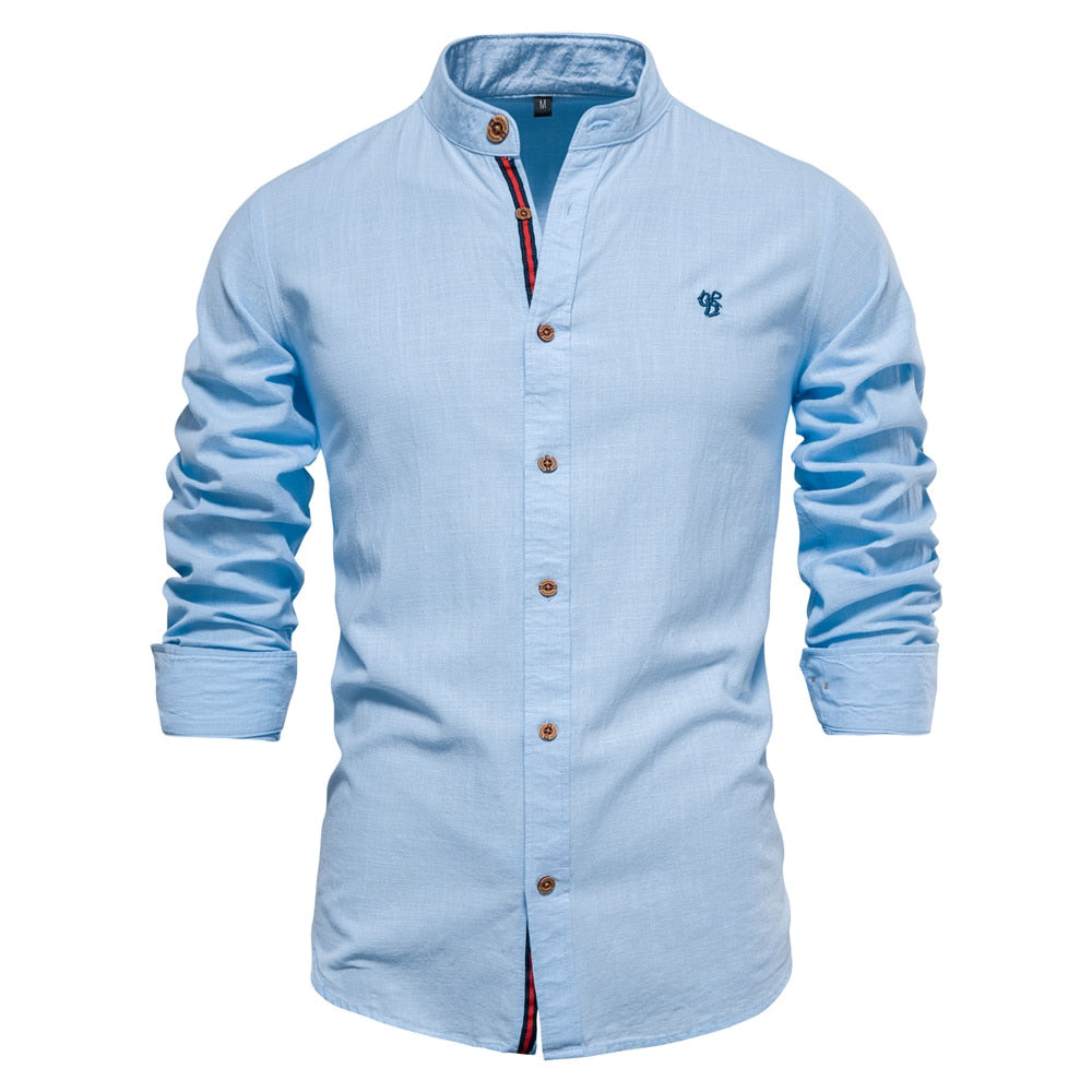 Camisa de Lino Cuello Polo Manga Larga para Hombre Marco Stefano Romano®