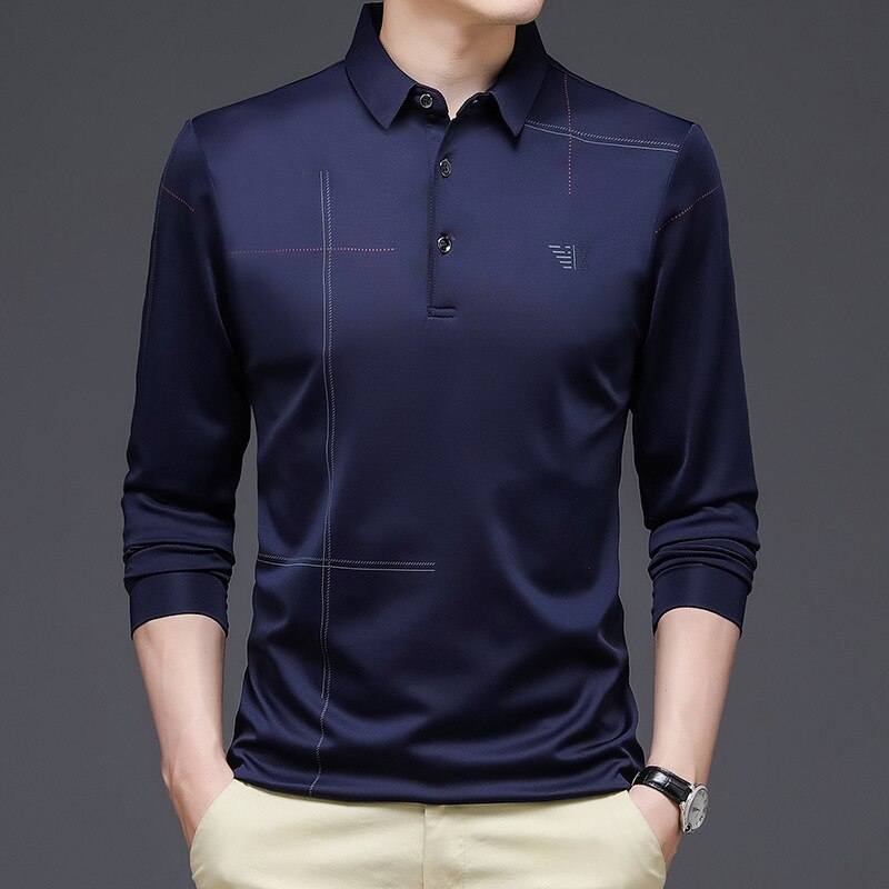 Camisa de Manga Larga Cuello Polo Poliéster para Hombre Stefano Romano®