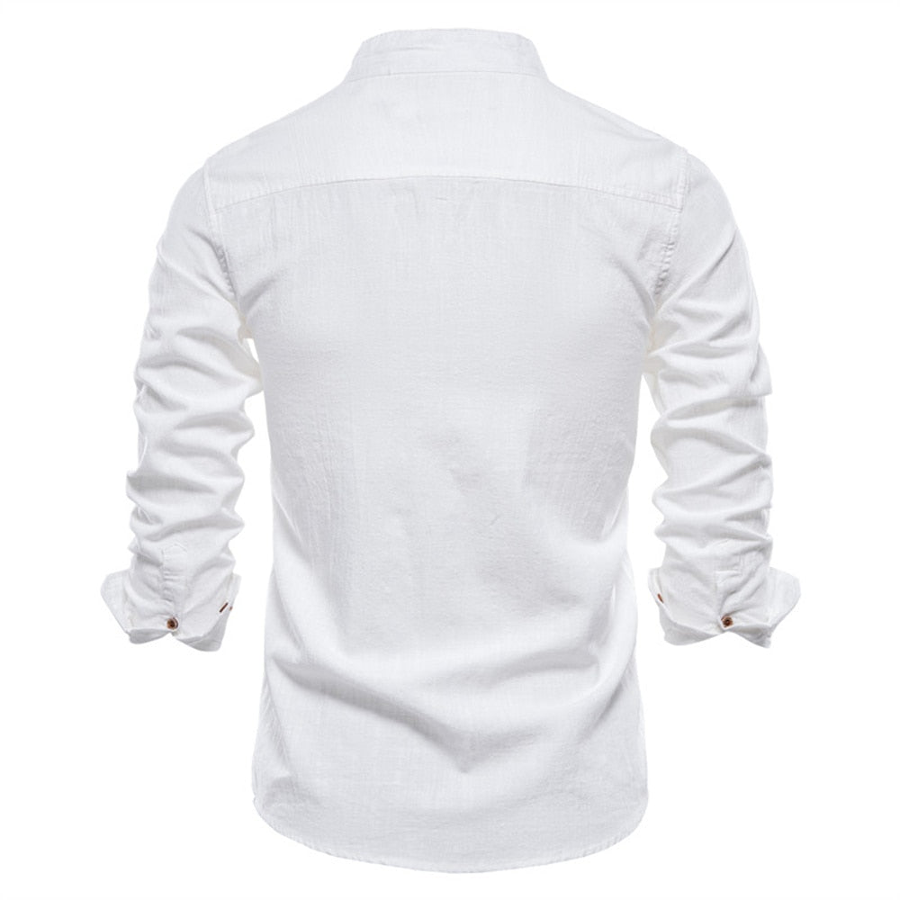 Camisa de Lino Cuello Polo Manga Larga para Hombre Marco Stefano Romano®