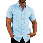 Camisa de Lino Cuello Polo Manga Corta para Hombre Stefano Romano®