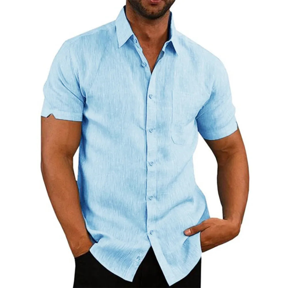 Camisa de Lino Cuello Polo Manga Corta para Hombre Stefano Romano®