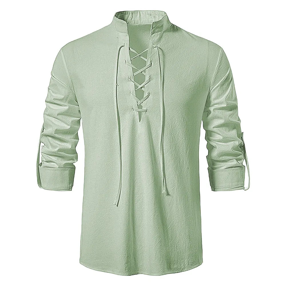 Camisa de Lino Cuello Mao Manga Larga para Hombre Matteo Stefano Romano®