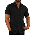 Camisa de Lino Cuello Polo Manga Corta para Hombre Stefano Romano®