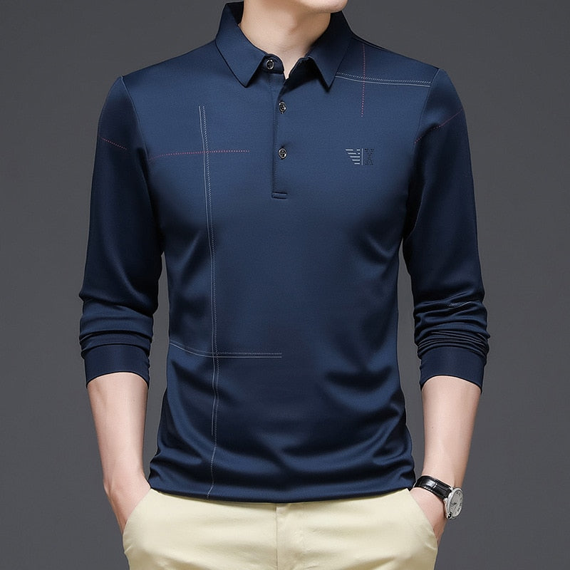 Camisa de Manga Larga Cuello Polo Poliéster para Hombre Stefano Romano®
