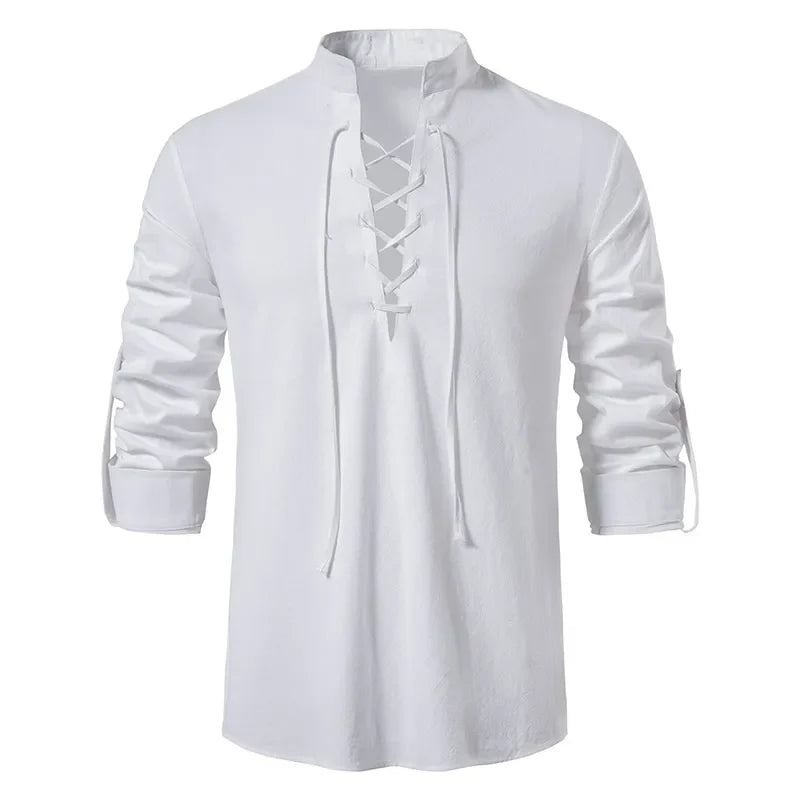 Camisa de Lino Cuello Mao Manga Larga para Hombre Matteo Stefano Romano®