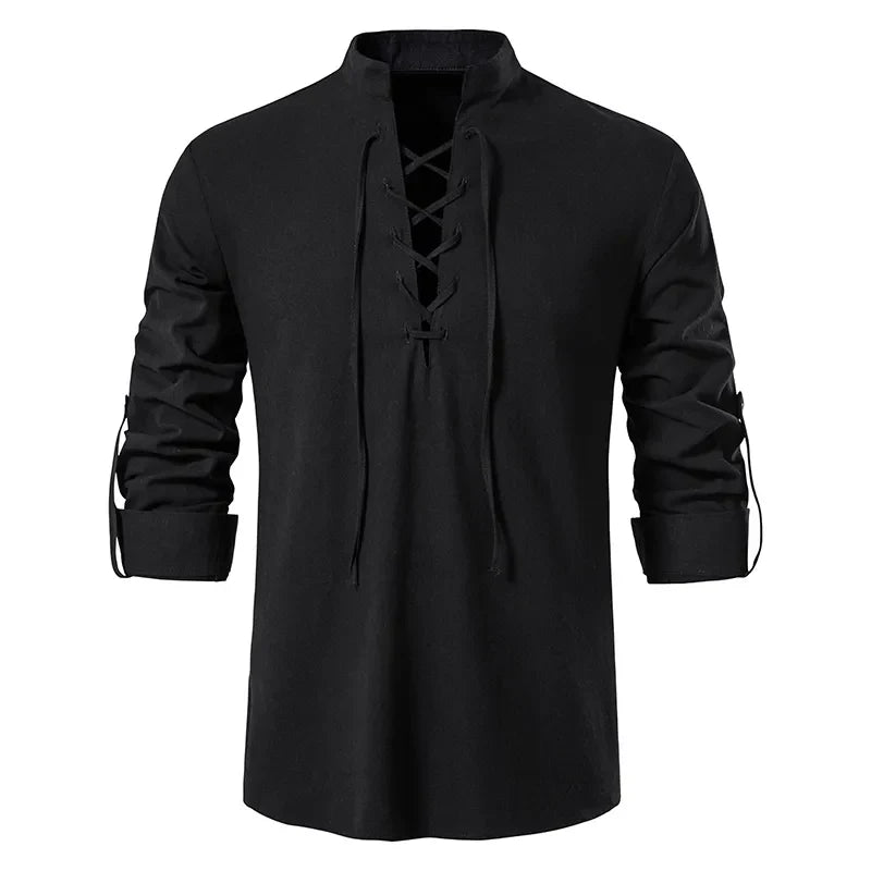 Camisa de Lino Cuello Mao Manga Larga para Hombre Matteo Stefano Romano®