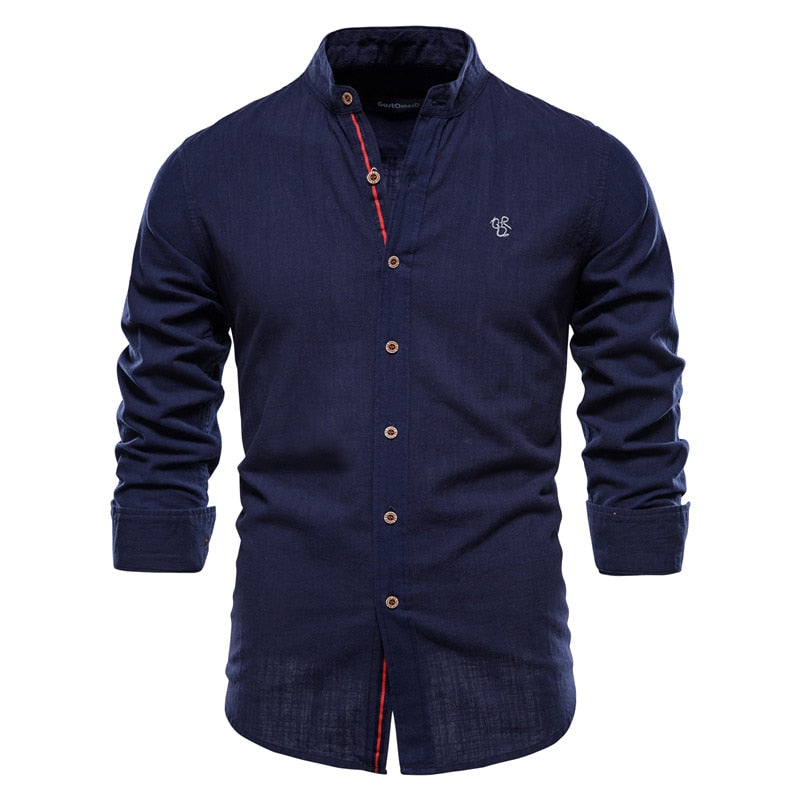 Camisa de Lino Cuello Polo Manga Larga para Hombre Marco Stefano Romano®