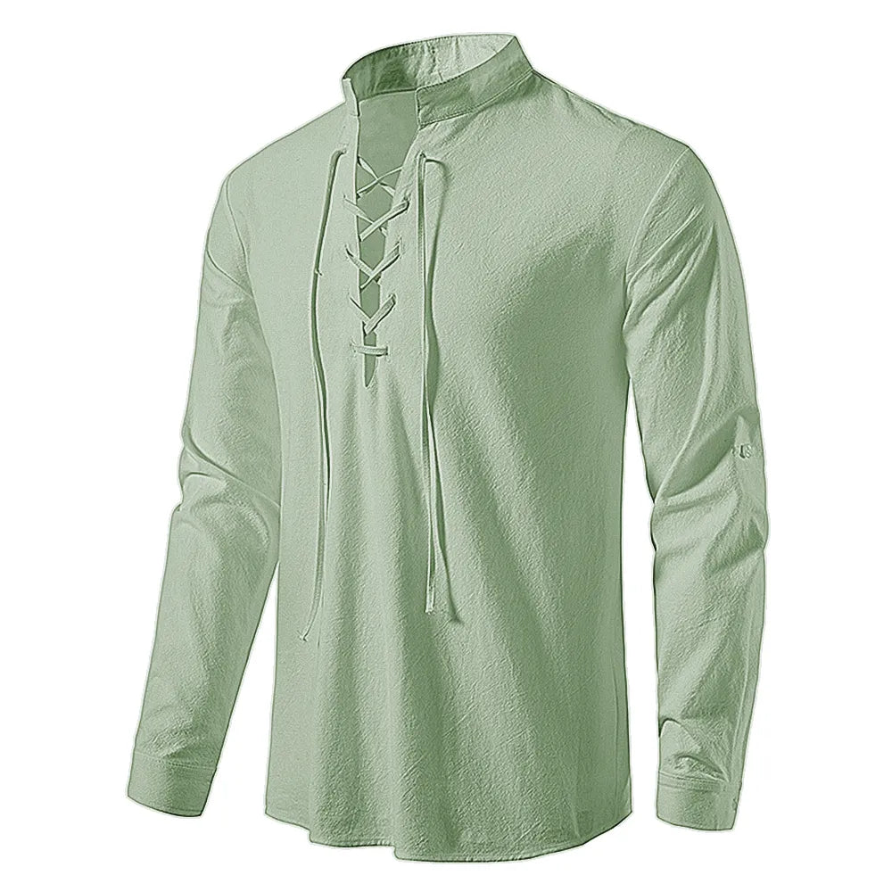 Camisa de Lino Cuello Mao Manga Larga para Hombre Matteo Stefano Romano®