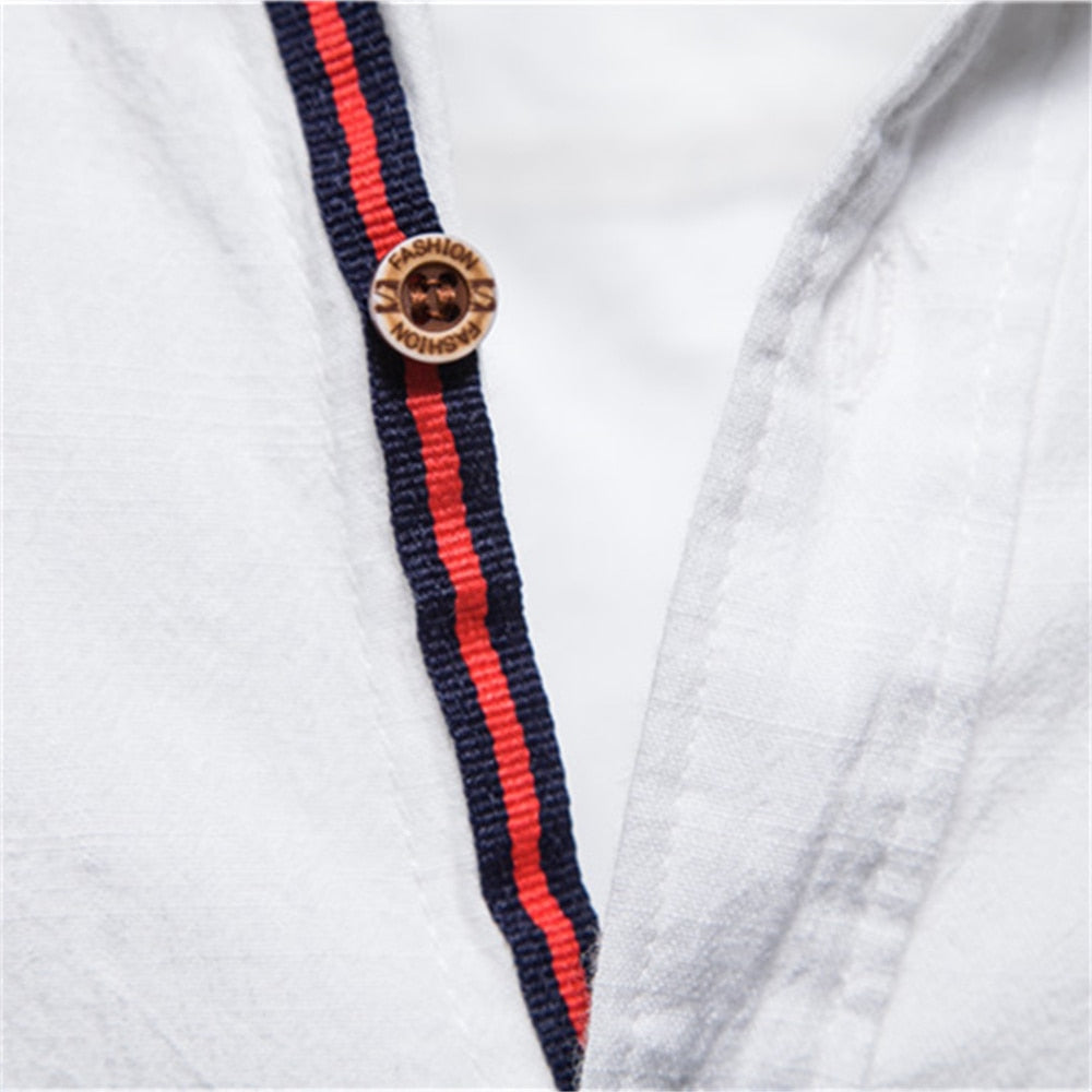 Camisa de Lino Cuello Polo Manga Larga para Hombre Marco Stefano Romano®