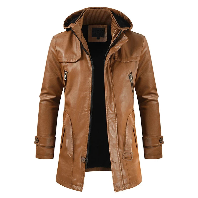 Chamarra Larga de Cuero con Capucha para Hombre Stefano Romano®