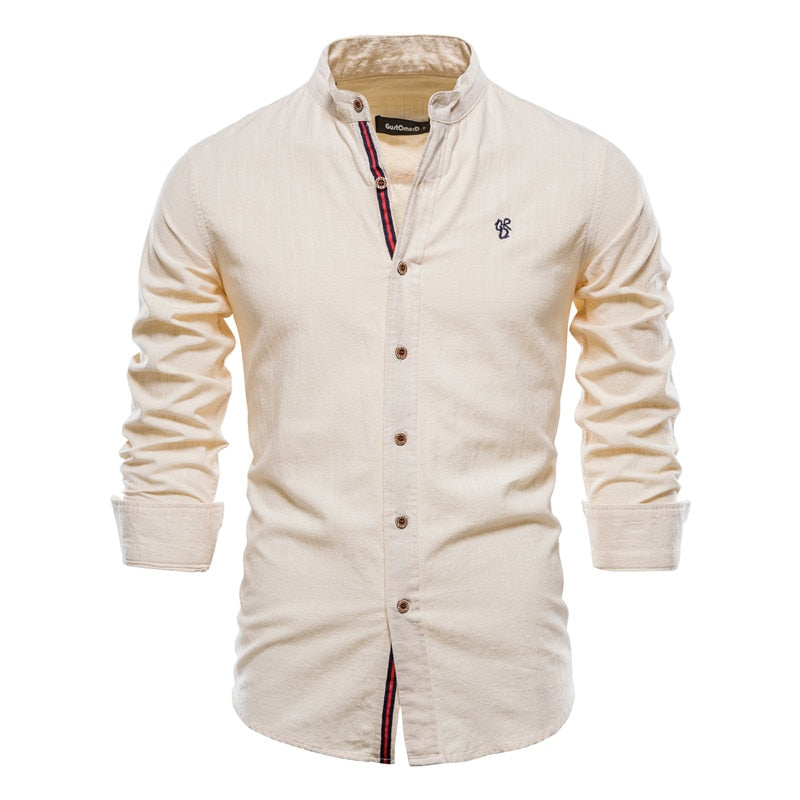 Camisa de Lino Cuello Polo Manga Larga para Hombre Marco Stefano Romano®