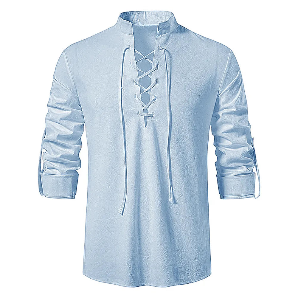 Camisa de Lino Cuello Mao Manga Larga para Hombre Matteo Stefano Romano®