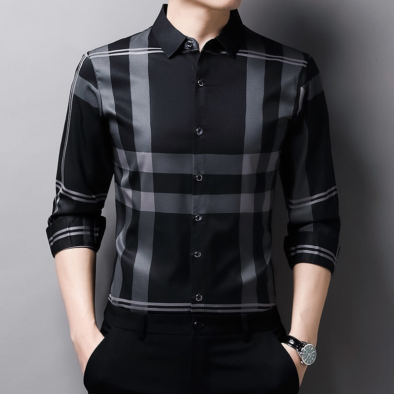 Camisa de Manga Larga a Cuadros Premium para Hombre Stefano Romano®