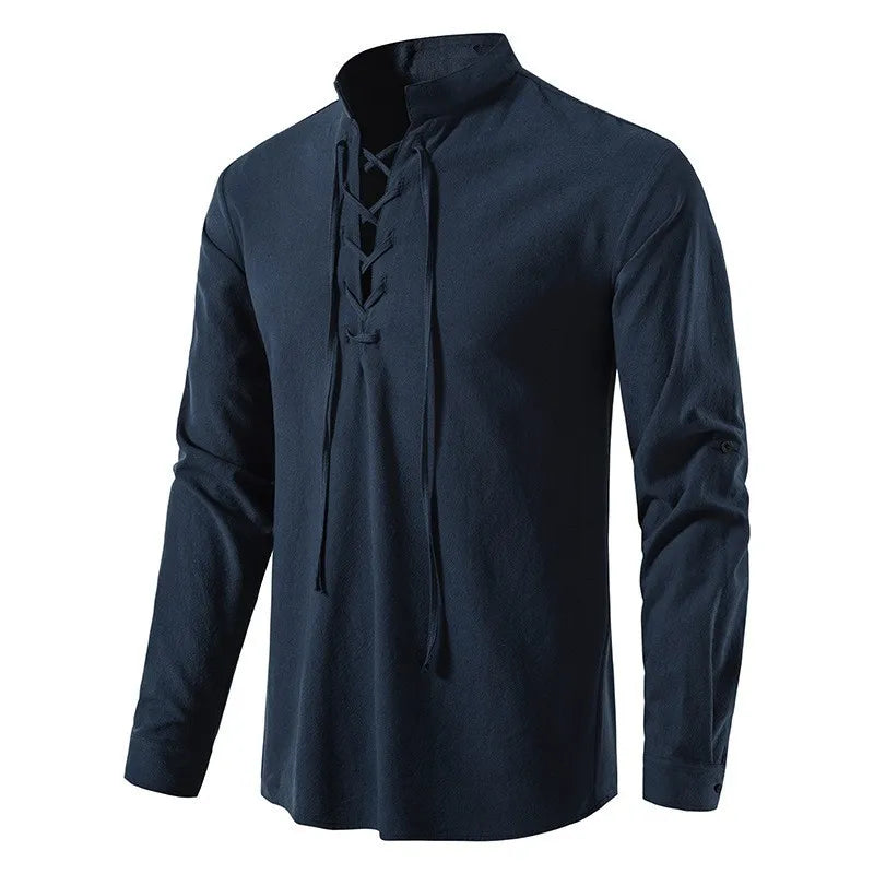 Camisa de Lino Cuello Mao Manga Larga para Hombre Matteo Stefano Romano®
