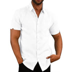 Camisa de Lino Cuello Polo Manga Corta para Hombre Stefano Romano®