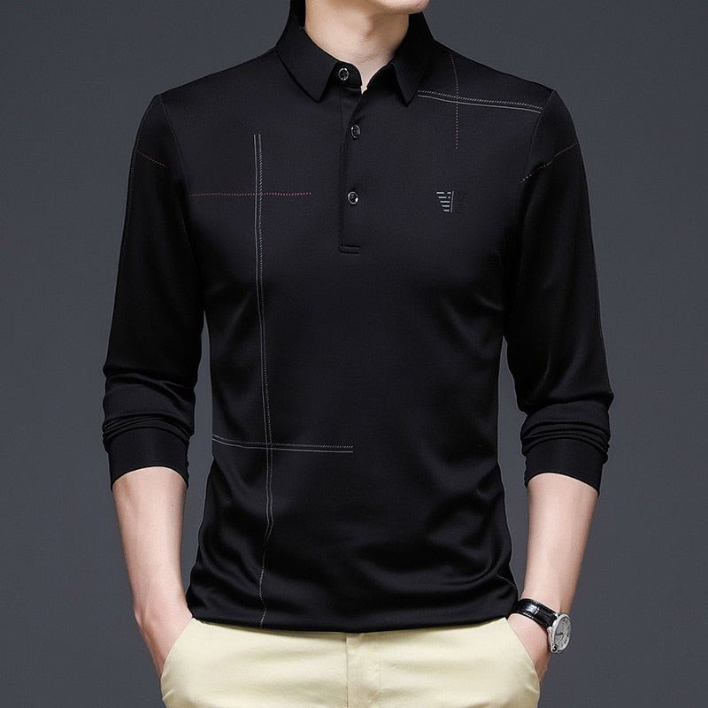 Camisa de Manga Larga Cuello Polo Poliéster para Hombre Stefano Romano®