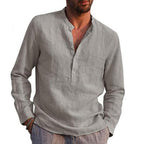 Camisa de Lino Cuello Mao Manga Larga para Hombre Enzo Stefano Romano®