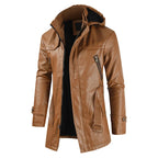 Chamarra Larga de Cuero con Capucha para Hombre Stefano Romano®