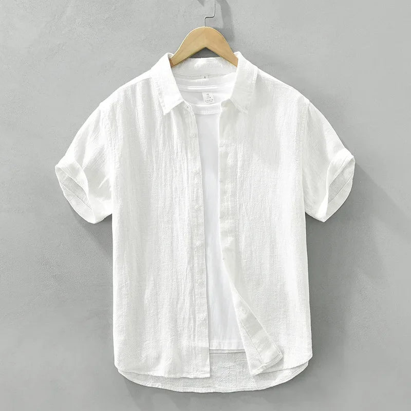 Camisa de Manga Corta de Lino Cuello Polo para Hombre Stefano Romano®