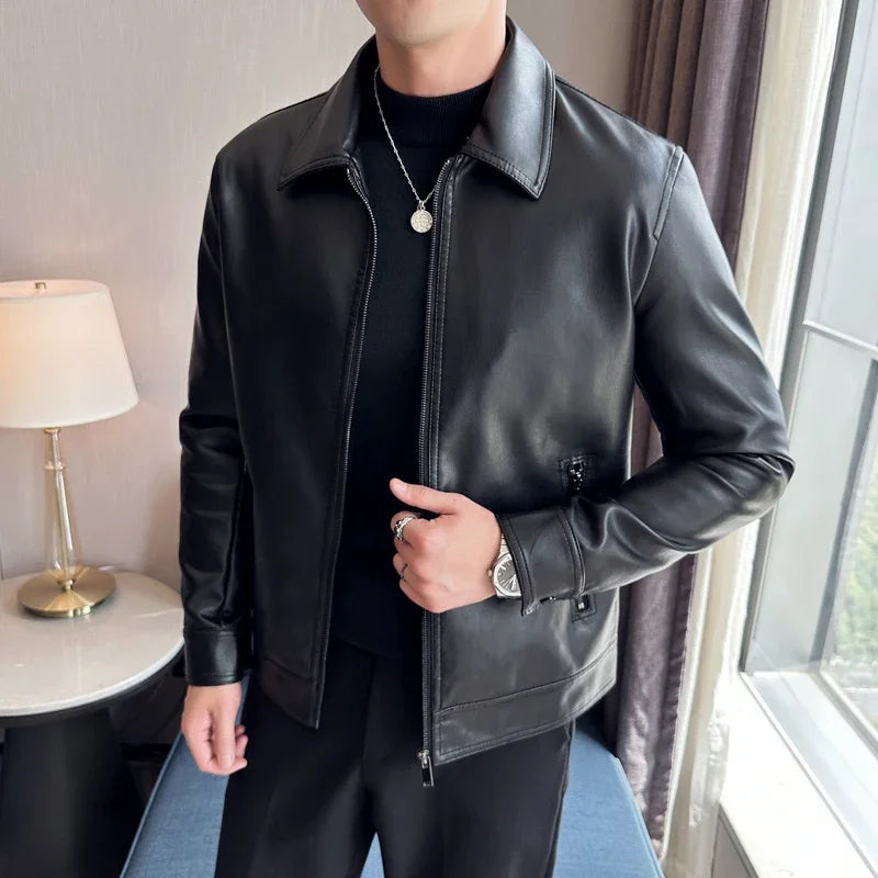 Chamarra de Cuero con Cuello Polo para Hombre Marco Stefano Romano®
