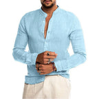 Camisa de Lino Cuello Mao Manga Larga para Hombre Luca Stefano Romano®
