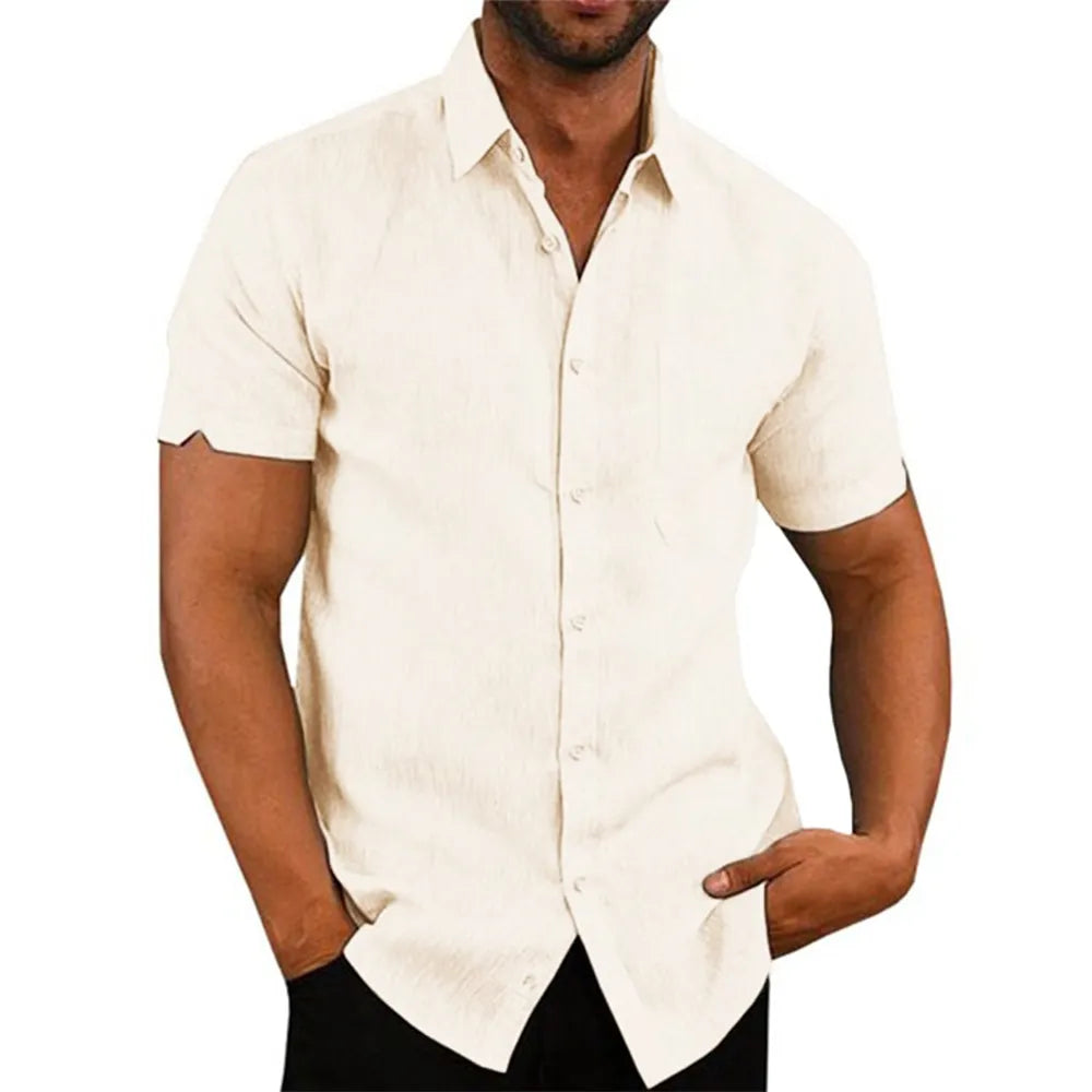 Camisa de Lino Cuello Polo Manga Corta para Hombre Stefano Romano®