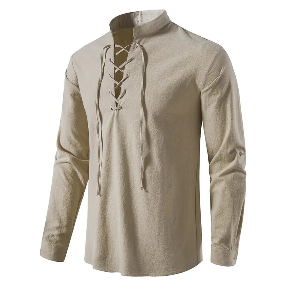 Camisa de Lino Cuello Mao Manga Larga para Hombre Matteo Stefano Romano®