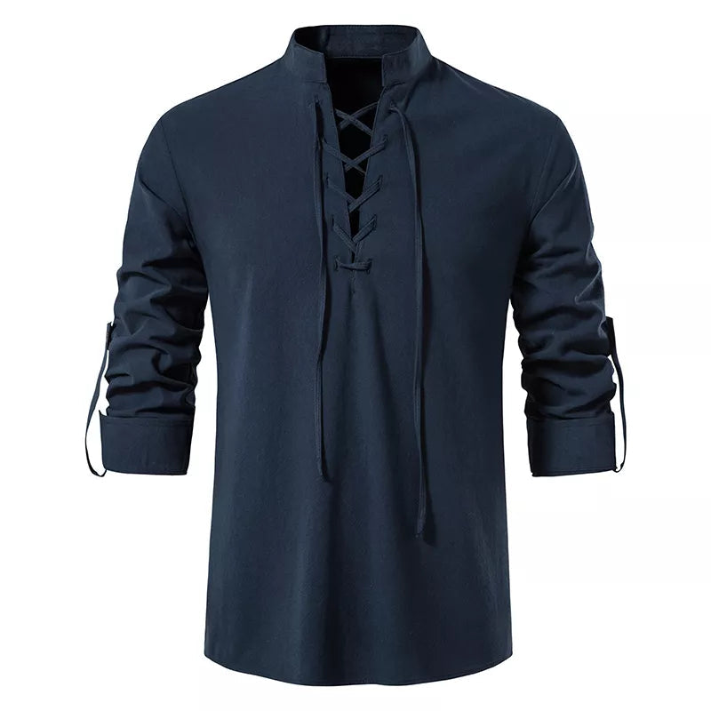 Camisa de Lino Cuello Mao Manga Larga para Hombre Matteo Stefano Romano®