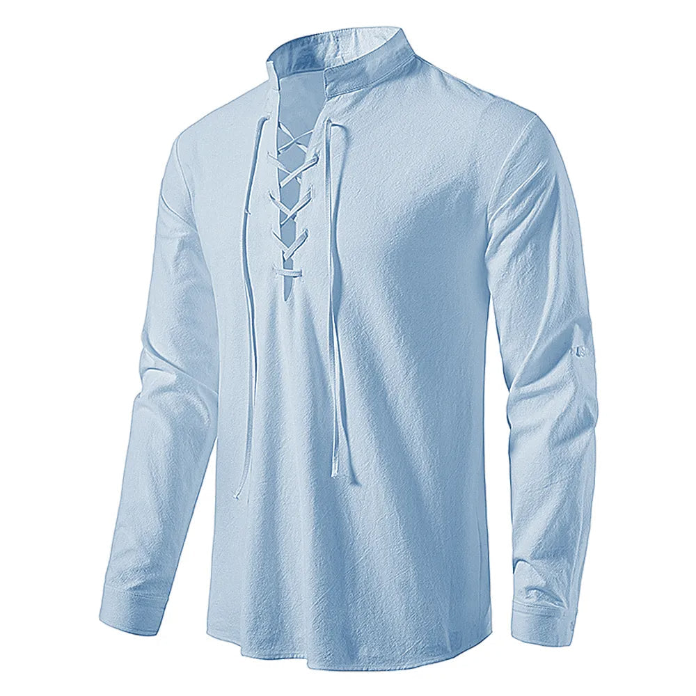 Camisa de Lino Cuello Mao Manga Larga para Hombre Matteo Stefano Romano®