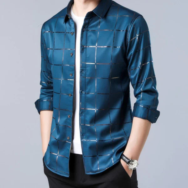 Camisa de Seda de Manga Larga a Cuadros Soul para Hombre Stefano Romano®