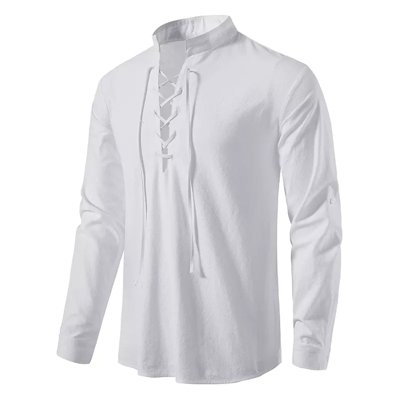 Camisa de Lino Cuello Mao Manga Larga para Hombre Matteo Stefano Romano®