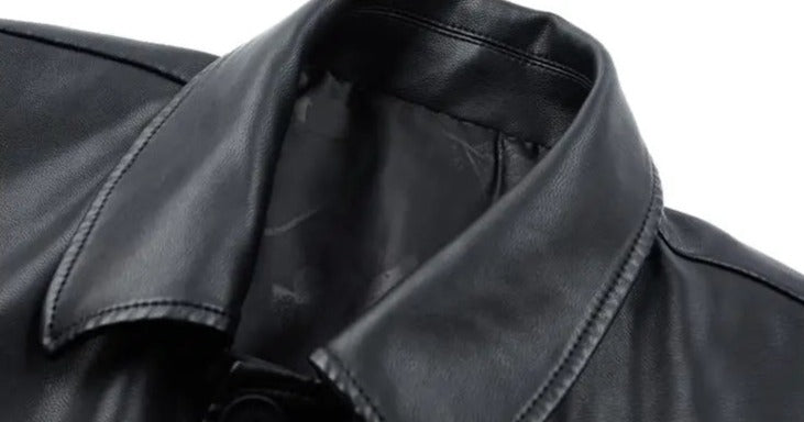Chamarra Larga de Cuero Cuello Polo para Hombre Stefano Romano®