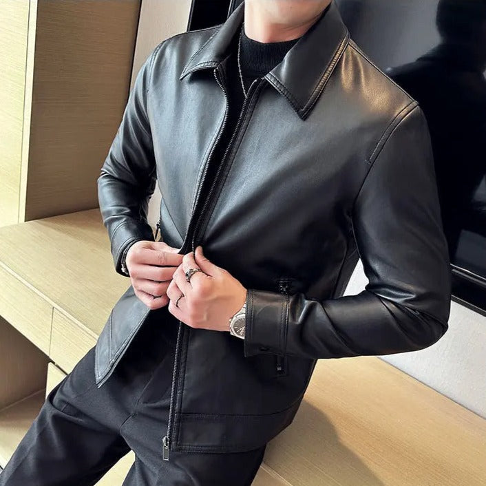 Chamarra de Cuero con Cuello Polo para Hombre Marco Stefano Romano®