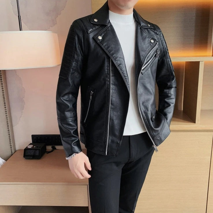Chamarra de Cuero Slim Fit Diseñador Premium para Hombre Marco Stefano Romano®